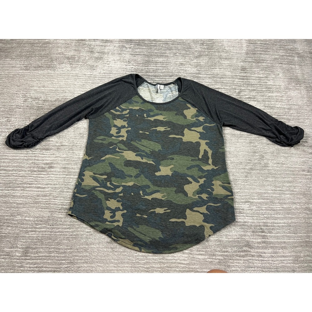 Est. 1946 Raglan Top Women Medium Camo Charcoal Ruched 3/4 Sleeve Scoop Neck